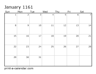 1161 Monthly Calendar
