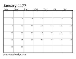 1177 Monthly Calendar