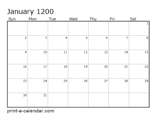 1200 Monthly Calendar