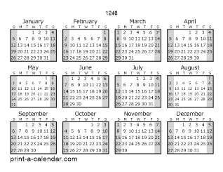 1248 Yearly Calendar (Style 1)