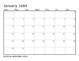 1684 Monthly Calendar