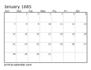 1685 Monthly Calendar