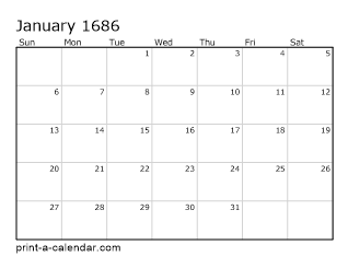 1686 Monthly Calendar