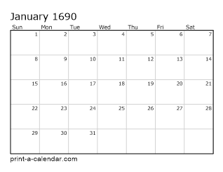 1690 Monthly Calendar