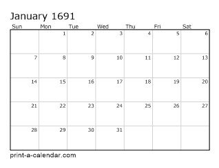 1691 Monthly Calendar