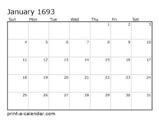 1693 Monthly Calendar