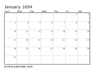 1694 Monthly Calendar