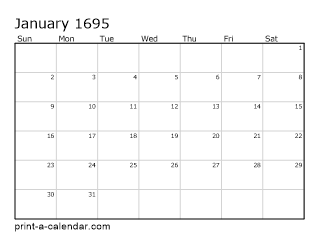 1695 Monthly Calendar