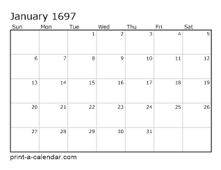 1697 Monthly Calendar