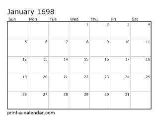 1698 Monthly Calendar