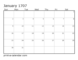 1707 Monthly Calendar