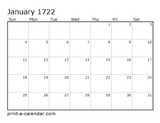 1722 Monthly Calendar