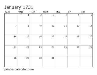 1731 Monthly Calendar