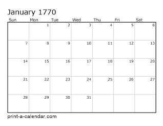 1770 Monthly Calendar