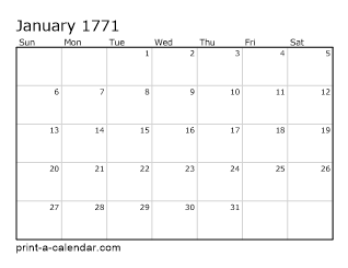 1771 Monthly Calendar