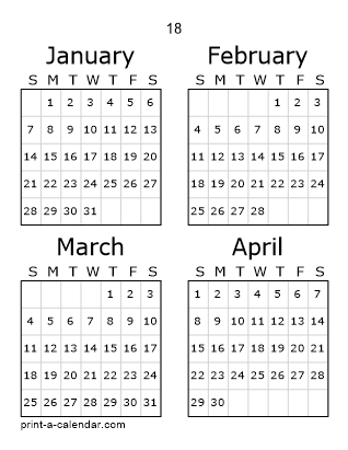 18 Three Page Yearly Calendar | Four months per page