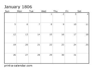 1806 Monthly Calendar