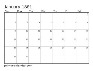 1881 Monthly Calendar