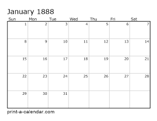 1888 Monthly Calendar