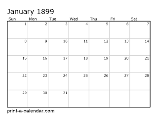 1899 Monthly Calendar