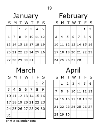 19 Three Page Yearly Calendar | Four months per page