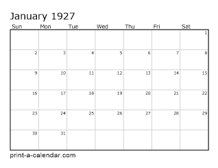 1927 Monthly Calendar