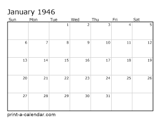 1946 Monthly Calendar