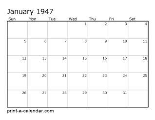 1947 Monthly Calendar