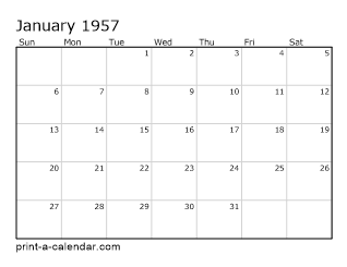 1957 Monthly Calendar