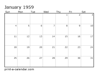 1959 Monthly Calendar