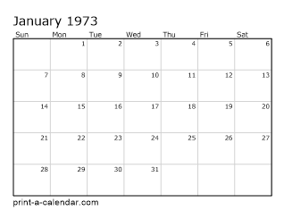 1973 Monthly Calendar