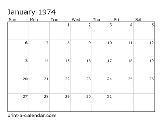 1974 Monthly Calendar