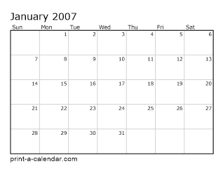 2007 Monthly Calendar