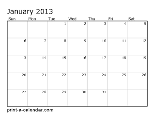 2013 Monthly Calendar