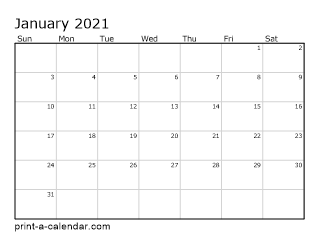 2021 Monthly Calendar