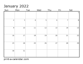 2022 Monthly Calendar