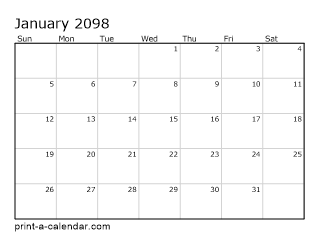 2098 Monthly Calendar