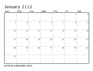 2112 Monthly Calendar