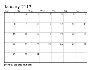 2113 Monthly Calendar