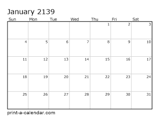 2139 Monthly Calendar