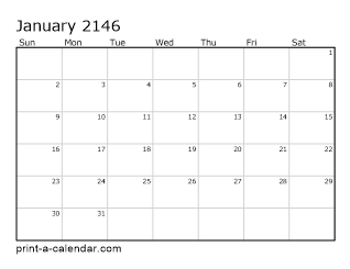 2146 Monthly Calendar