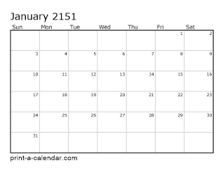 2151 Monthly Calendar