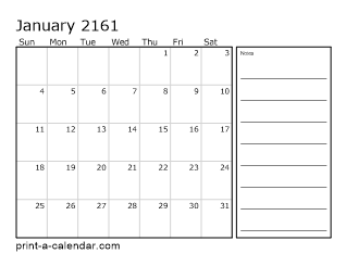 2161 Monthly Calendar with Notes