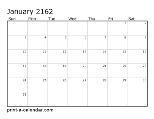 2162 Monthly Calendar