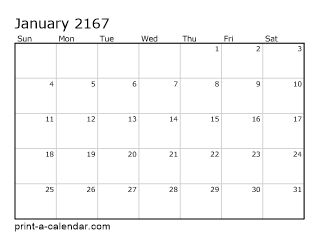 2167 Monthly Calendar