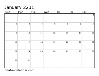 2231 Monthly Calendar