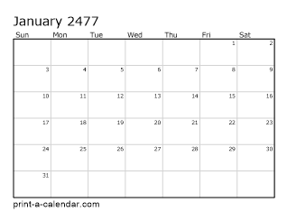 2477 Monthly Calendar