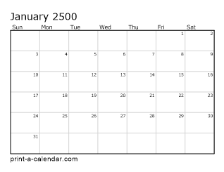 2500 Monthly Calendar