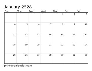 2528 Monthly Calendar