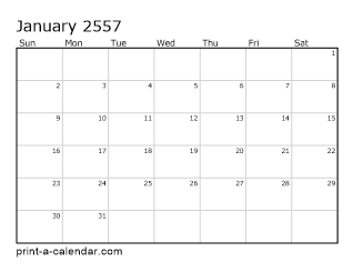 2557 Monthly Calendar